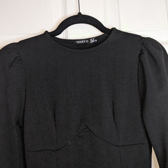 Boohoo Black Bust Detail Blouson Sleeve Skater Goth Witchy Dress UK 10 US 6 - Picture 5 of 12